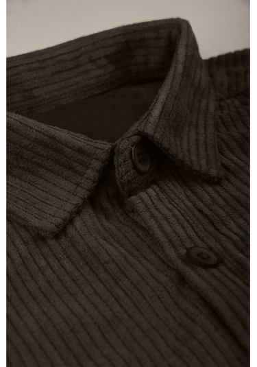 Deepsea Kahve Cepli Likralı Kadife Kumaş Rahat Kesim Erkek Gömlek Yumuşak Dokulu, Şık Tasarım Gömlek 2600759 Kahve