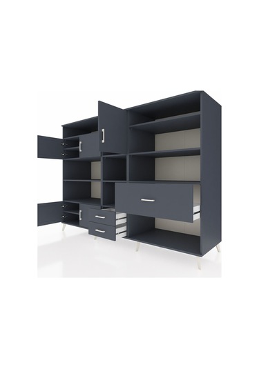 Kronos Dolap 13 Raflı 3 Çekmeceli 5 Kapaklı 220x59x163 Antrasit-a Antrasit-antrasit