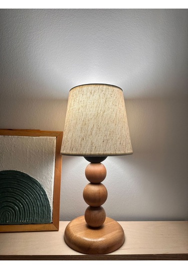 Bohem Ahşap Ayaklı Abajur - Beyaz Beyaz