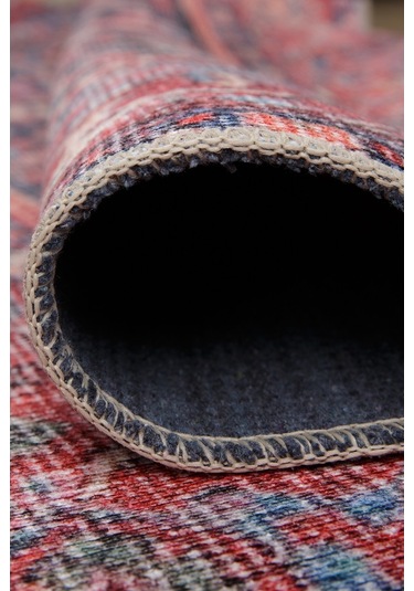 Blues Vintage Desenli Dokuma Taban Dekoratif Kırmızı Halı (Al 354