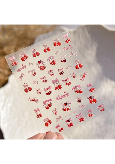 Güzel Kırmızı Meyve Çilek Kiraz Ilmek Aşk Kalp Yıldız İpek Kurdele 5d Nail Art Çıkartmalar Şık Kendinden Yapışkanlı Manikür Çıkartması Nikel Serbest Beyaz
