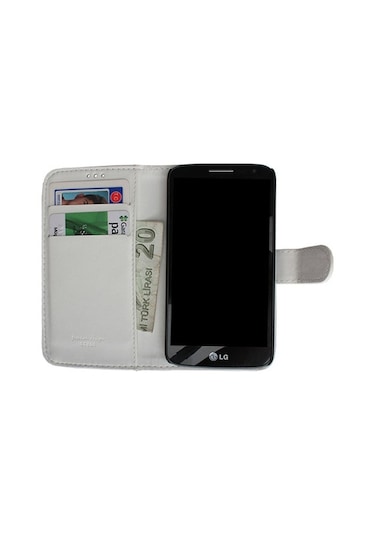 G2 Mini İle Uyumlu Yan Model Kartlıklı Deri Kılıf Beyaz