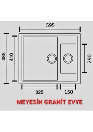 Meyesin ME-62S Granit 1.5 Göz Mutfak Evyesi Siyah 485 x 595 MM