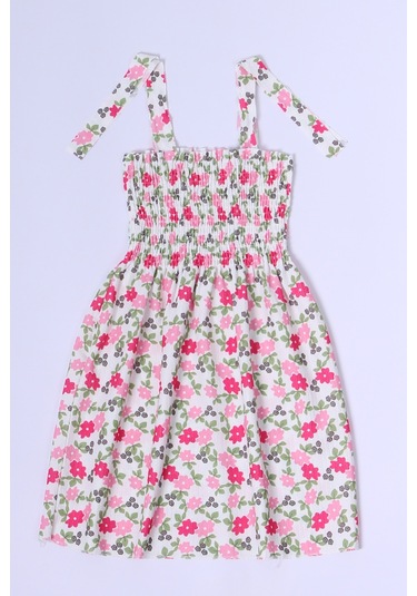 Kız Çocuk Askılı Elbise Çiçek Desenli B35 Hcm00119 Fuşya