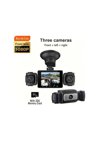 Xuweiwei Baideluo Hd Triple Camera Cardless Araç Kayıt Cihazı Ön 1080p Yan 480p 3 Lens Döngü Kayıt G Sensorlu Araç Suv Otobüs Kamyon İçin