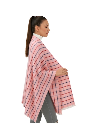 1 Adet Kadın Büyük Bedene Uygun Yumuşak Dokulu Kışlık Desenli Atkı Omuz Şalı Pembe - Kırmızı