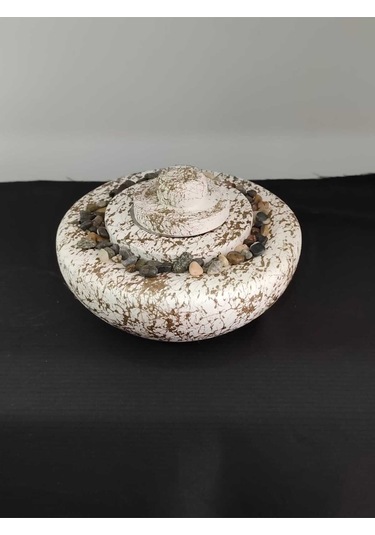 Dekoratif Masa Üstü Yuvarlak Ateş Çukuru Taş Şömine-500 Ml Yakıt Hediyeli - Altın Mermer