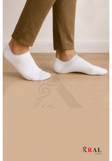 Kral Socks Kadın - Erkek 8 Çift Cotton Dikişsiz Soft Görünmez Penye Patik Bilek Çorap Beyaz