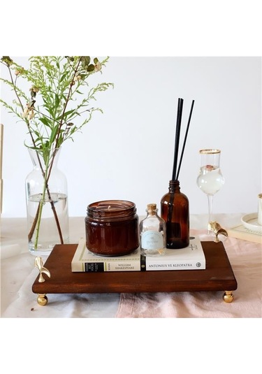 Akayev Ahşap 30x19 Cm Altın Ayaklı Ginkgo Sunum Tabağı Beyaz