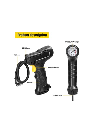 Wezone 12v 120w Arabalar İçin El Tipi Elektrikli Hava Pompa, Hızlı Lastik Şişirme, Led Işık, Taşınabilir Abs Malzeme