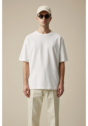 Erkek Oversize Basic Tişört Unisex %100 Pamuk Rahat Kalıp Beyaz