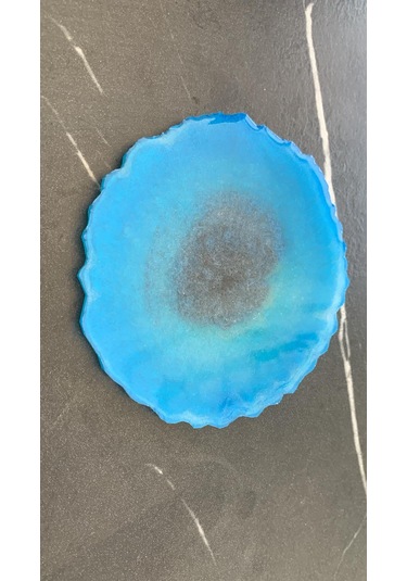 Deniz Mavi Yeşil Tonlu Simli Dalgalı Yuvarlak Epoksi Bardak Altı Diğer