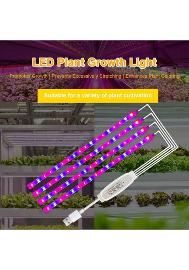 Padalink Usb Bitkisel Büyüme Lambası 100cm: Kırmızı-mavi Işık Spektrumu, 4 Seviye Parlaklık, 24 Saat Akıllı Zamanlayıcı 3h/9h/12h , Çoklu Kurulum Seçenekleri Yapıştırıcı/vis/bağlayıcı