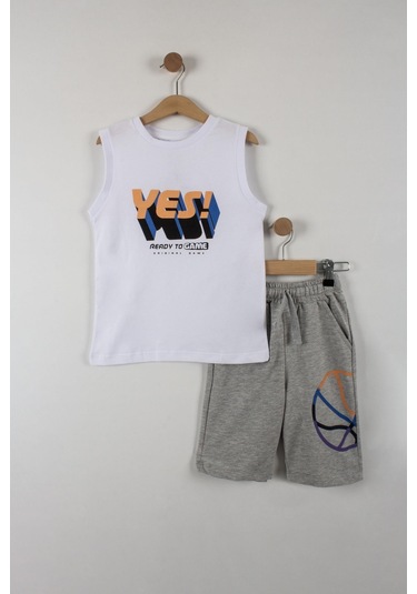 Erkek Çocuk Yes Yazılı Şortlu Takım-6086-Beyaz