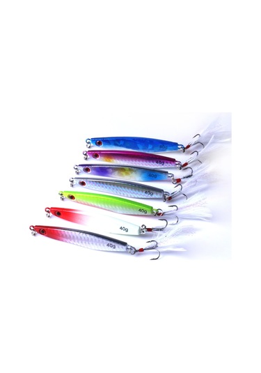 Hengjıa 7 Adet Metal Lures Demir 8 Cm/40g Tüy Kanca İle Balıkçılık Lures Yem