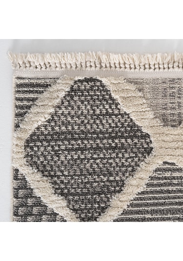 Cool Halı Sakura 2202 Gri Hav Toz Vermez Etnik Desenli Modern Bukleli Salon Halısı