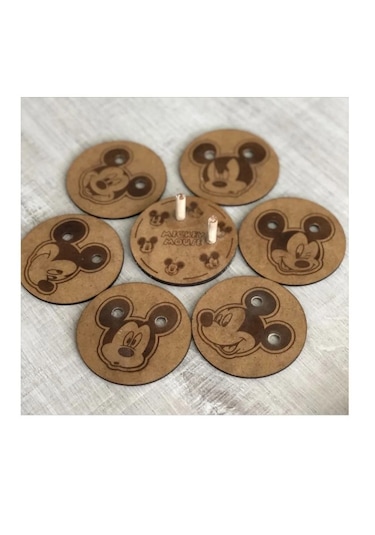 Ahşap Figürlü 6'lı Bardak Altlığı Dekoratif 3mm - Mickey Mouse Ahşap