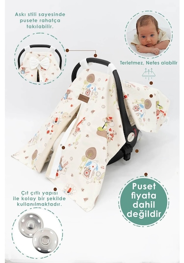 Bebek Ortopedik Puset Minder / Örtü, 2'li Avantajlı Puset Set, Askı Stil, Animal Serisi Kahverengi