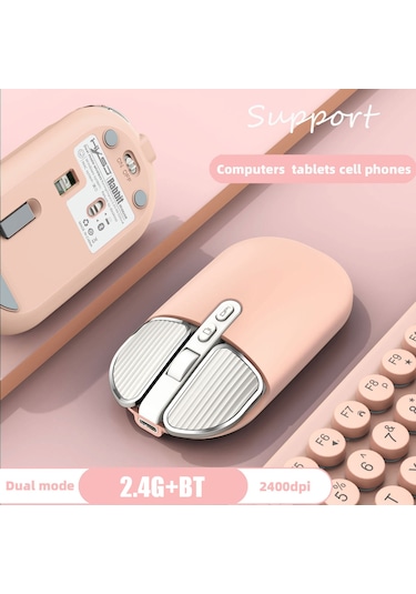 Geeksen Kablosuz Fare T600 - 2.4g/bt5.1 Çift Bağlantı, Sessiz Tasarım, Şarj Edilebilir 500mah Pil, Pembe 112 Karakter Diğer