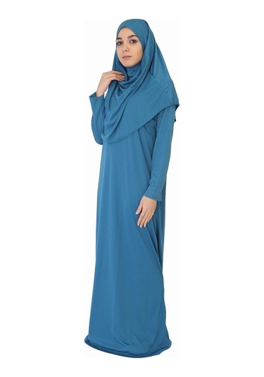 Petrol Mavi Fermuarsız Namaz Elbisesi Petrol Mavi