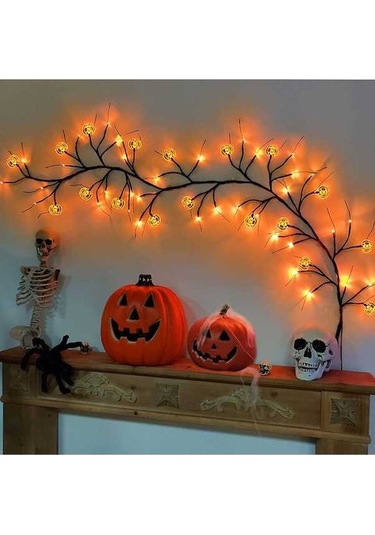 Dancemonkey Cadılar Bayramı Çelenk Işıkları 1.8m 54 Led 8 Mod Kabak Yarasa Örümcek Söğüt Asma Dal Işıkları - Kabak / Sıcak Işık, Kabak / Soğuk Işık Çok Renkli