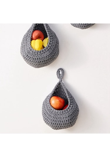Xurunkeji Mutfak İçin Duvara Asılan Meyve Sepetleri 3'lü Paket Dokuma Ürün Tutucu Sebze Askılı Sepet A Gri
