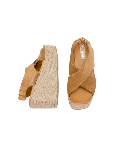 Elit Rosabelle Kadın Hakiki Süet Deri Dolgu Topuk Sandalet Taba Taba