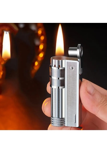 Premiumquality Tek Alevli Gümüş Metal Muhtar Çakmağı