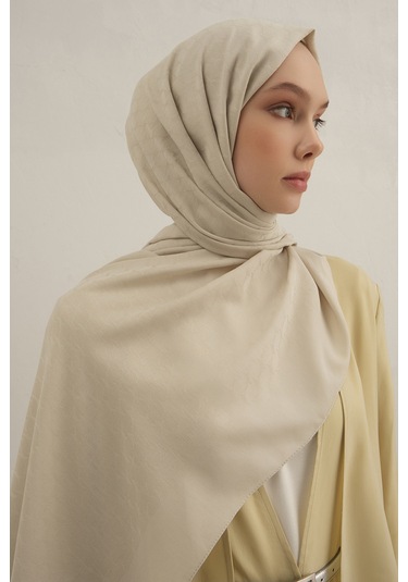 Bej Link Desen Bambu Cotton Şal 17 BEj