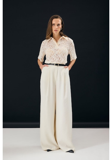 Sateen Dina Pantolon - Taş-137350