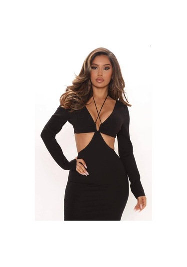 Kadın Full Dekolte Detay Fırsat Ürün Seksi Elbise Siyah