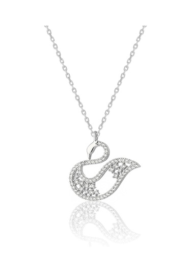 Zanaatsilver 925 ayar Gümüş Rodyum kaplama Kuğu kolye