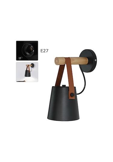Wezone Siyah Ahşap Ve Demir Led Duvar Lambası - 110-240v, E27 Taban, Yatak Odası/ Salon/ Koridor İçin, Su Geçirmez, Kolay Kurulum Işık Kaynağı Dahil Değil Diğer