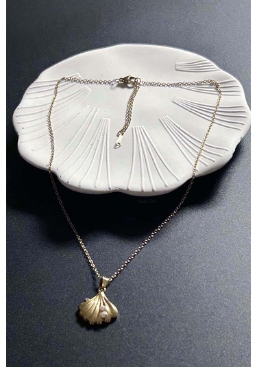 İncili, İstiridye Paslanmaz Çelik Kolye 410, Altın Renk Altın