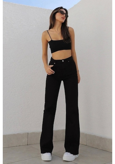 Lavajeans Kadın Likralı Yüksek Bel Bol Paça Kot Pantolon- Wide Leg 23ssiyah Siyah