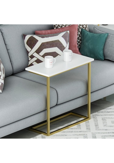 Narin Yan Sehpa, Metal Ayaklı Yan Sehpa, Ev-ofis - Beyaz/gold Beyaz/gold