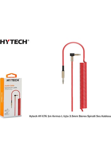 Hytech Hy-X76 1M Kırmızı L Uçlu 3.5Mm Stereo Spiralli Ses Kablosu
