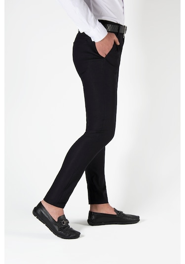 Siyah Slim Fit Pamuklu İtalyan Kesim Pantolon Siyah