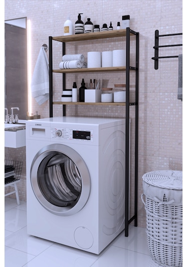 Dekoratif Makine Üstü Düzenleyici Üçlü Raf Ceviz