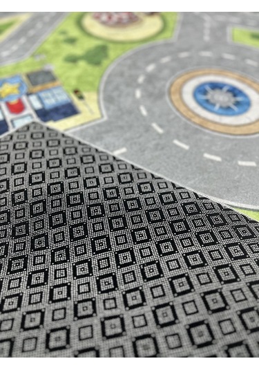 Kaymaz Tabanlı Ince Yıkanabilir Çocuk Halısı Trafik Çok Renkli