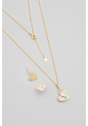 Kalp Dokunuşu 18 Ayar Sarı Altın Kaplama Gümüş Seti Sarı