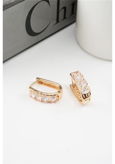 Kadın Vip Seri Baget Zirkon Taşlı Halka Küpe - Altın