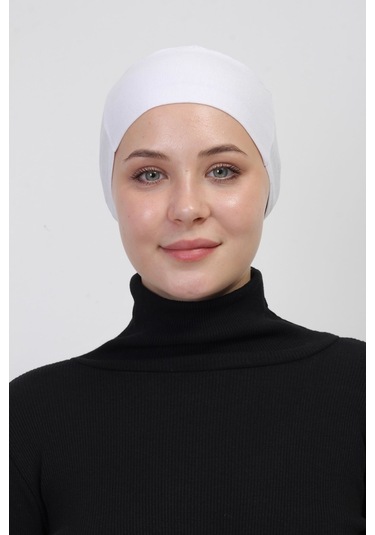Pratik Dikişsiz Bağlamalı Kaymayan Tesettür Bone Beyaz