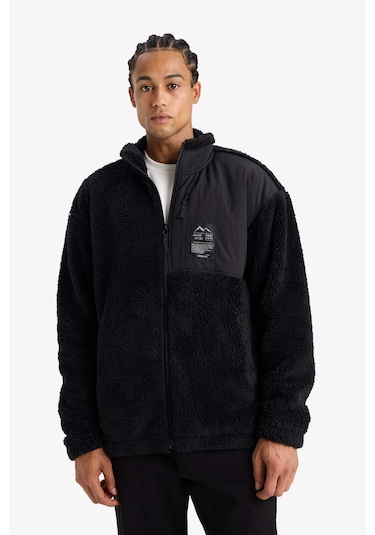 Defacto Defactofit Boxy Fit Dik Yaka İçi Yumuşak Tüylü Pelüş Hırka F3812ax25wnbk81 Siyah-bk81