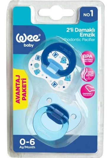 Wee Baby 2 Li Damaklı Emzik No:1 Mavi