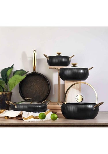 OMS 3529 SİYAH GOLD 9 PRÇ MERIDIAN TENCERE SETİ