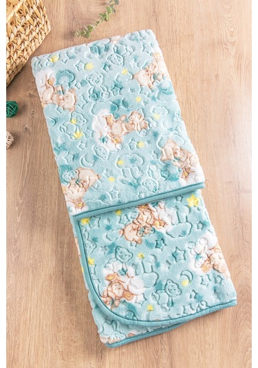 Figürlü Peluş Kız/Erkek Bebek Battaniye Yeşil