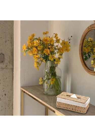 Haki-yaratıcı El Yapımı Rattan Doku Kutusu Ev Kağıt Saklama Sepeti Ev Dekorasyon Haki Çiçek Tarzı 1 Adet