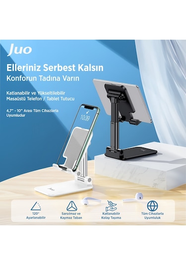 Juo Katlanabilir Masaüstü Telefon Standı Beyaz