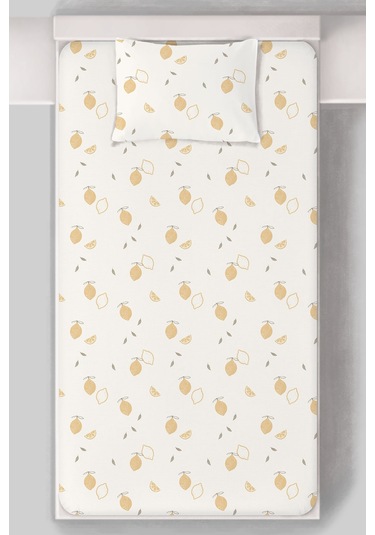 Organik Tek Kişilik Lastikli Çarşaf Seti - Limon Çiçeği Renkli